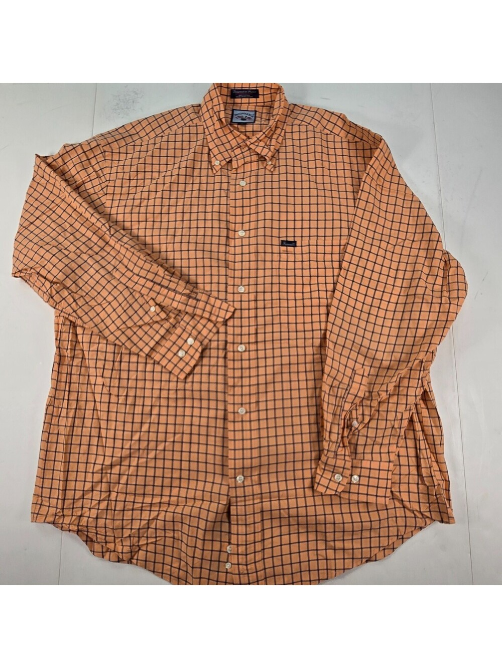 Faconnable Button Down Shirt Mens Medium M Orange Plaid Long Sleeve Classique